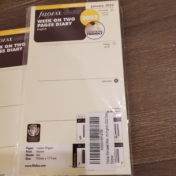 Set of 4 Filofax Personal Size Week On Two Pages Calendar Refill Cream 2022 - Picture 2 of 6